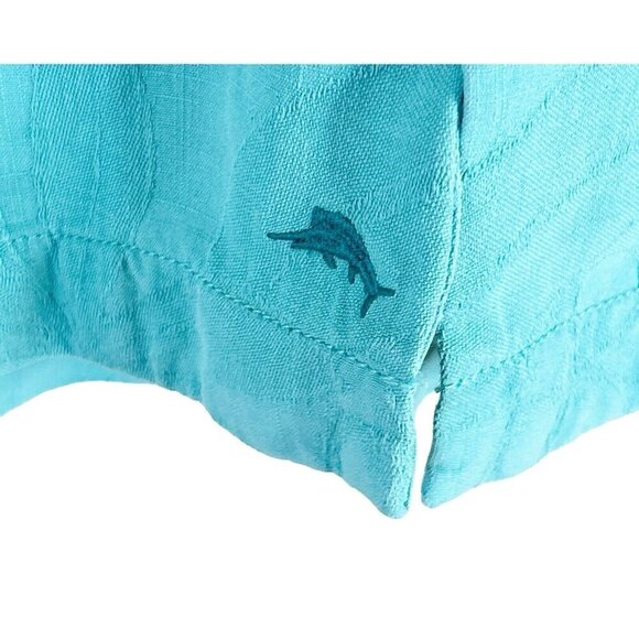 Tommy Bahama Mens Blue 100% Silk Aqua Blue Original Fit Palm Tree Fish Shirt Med - Picture 4 of 7